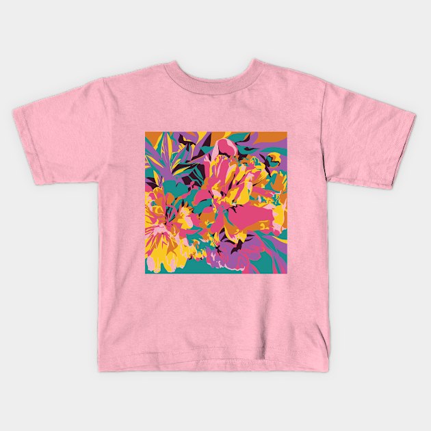 Peony colorful Illustration in extreme color palette Kids T-Shirt by MashaVed